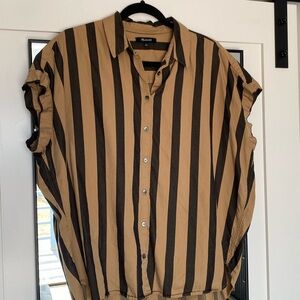 Madewell Women’s Casual Button Down Shirt in Tan and Black Stripes